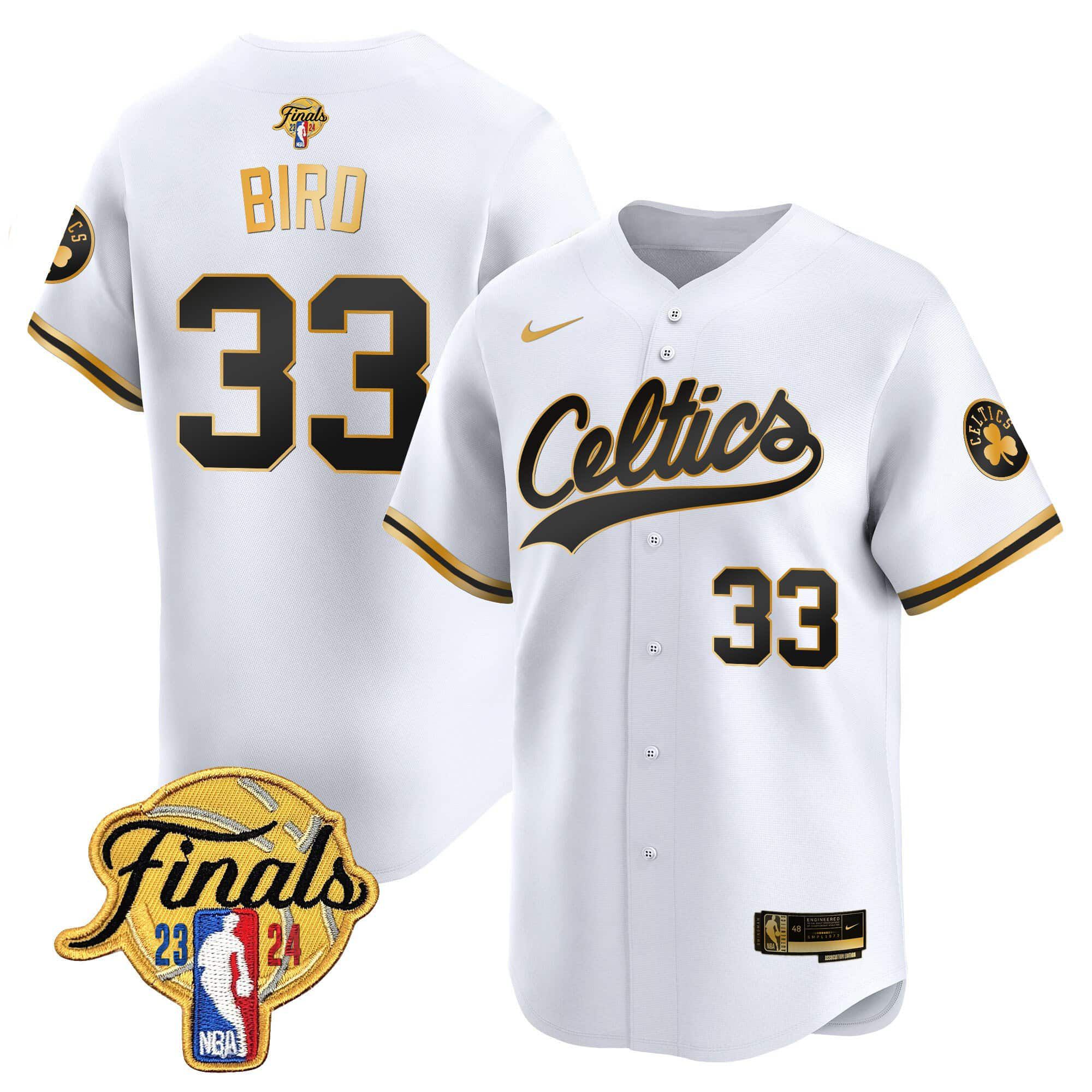 Men Boston Celtics #33 Bird White 2024 Nike Finals Patch Baseball NBA Jersey